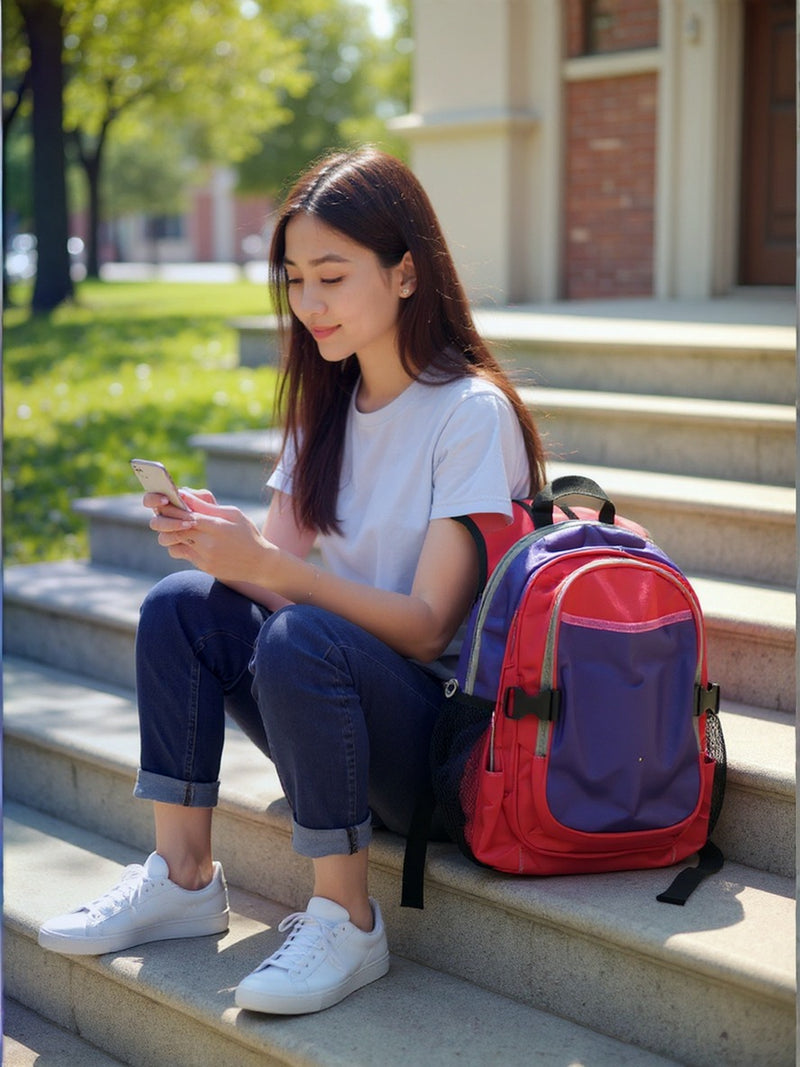 Girls School Backpack | Pink & Purple 18L Polyester with Laptop Sleeve | Gift for Students