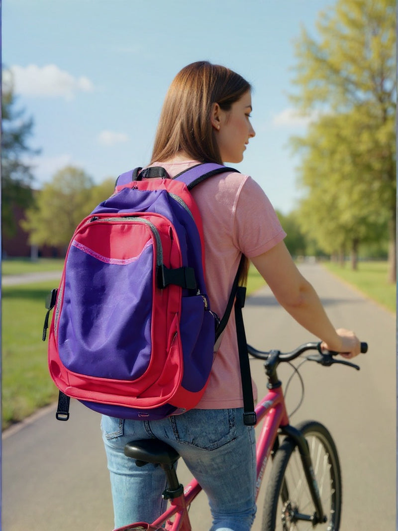 Girls School Backpack | Pink & Purple 18L Polyester with Laptop Sleeve | Gift for Students