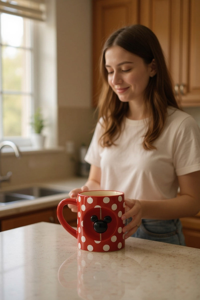 Mickey Mouse Red Ceramic Mug with White Polka Dots | Gift for Fans