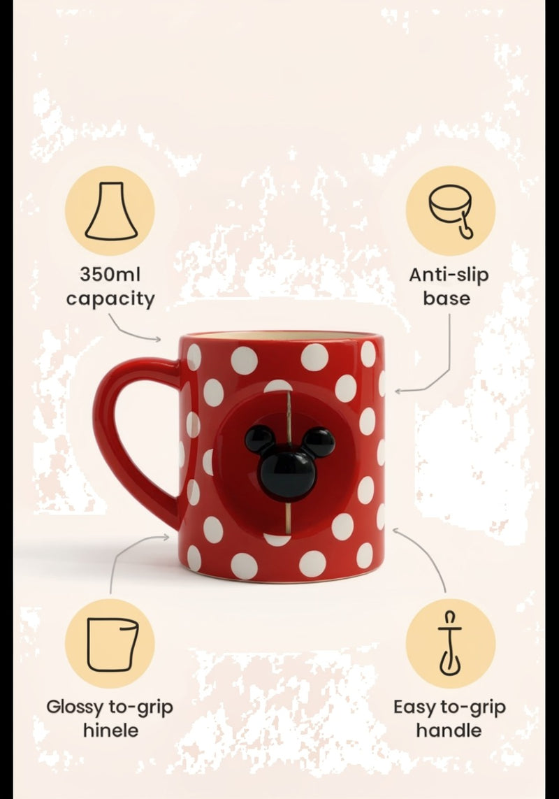 Mickey Mouse Red Ceramic Mug with White Polka Dots | Gift for Fans