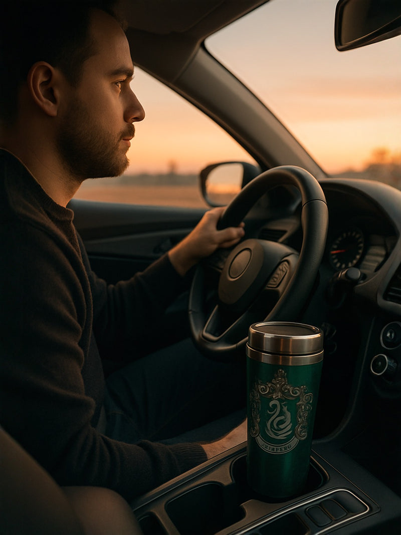 Slytherin Travel Tumbler | Green 24oz Stainless Steel Insulated with Leakproof Lid | Gift for Harry Potter Fans