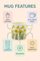 Yellow Flower Print Mug | Ceramic 11oz | Gift for Fans