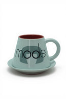 Mode-Inspired White Ceramic Mug with Saucer | 300ml | Modern Gift