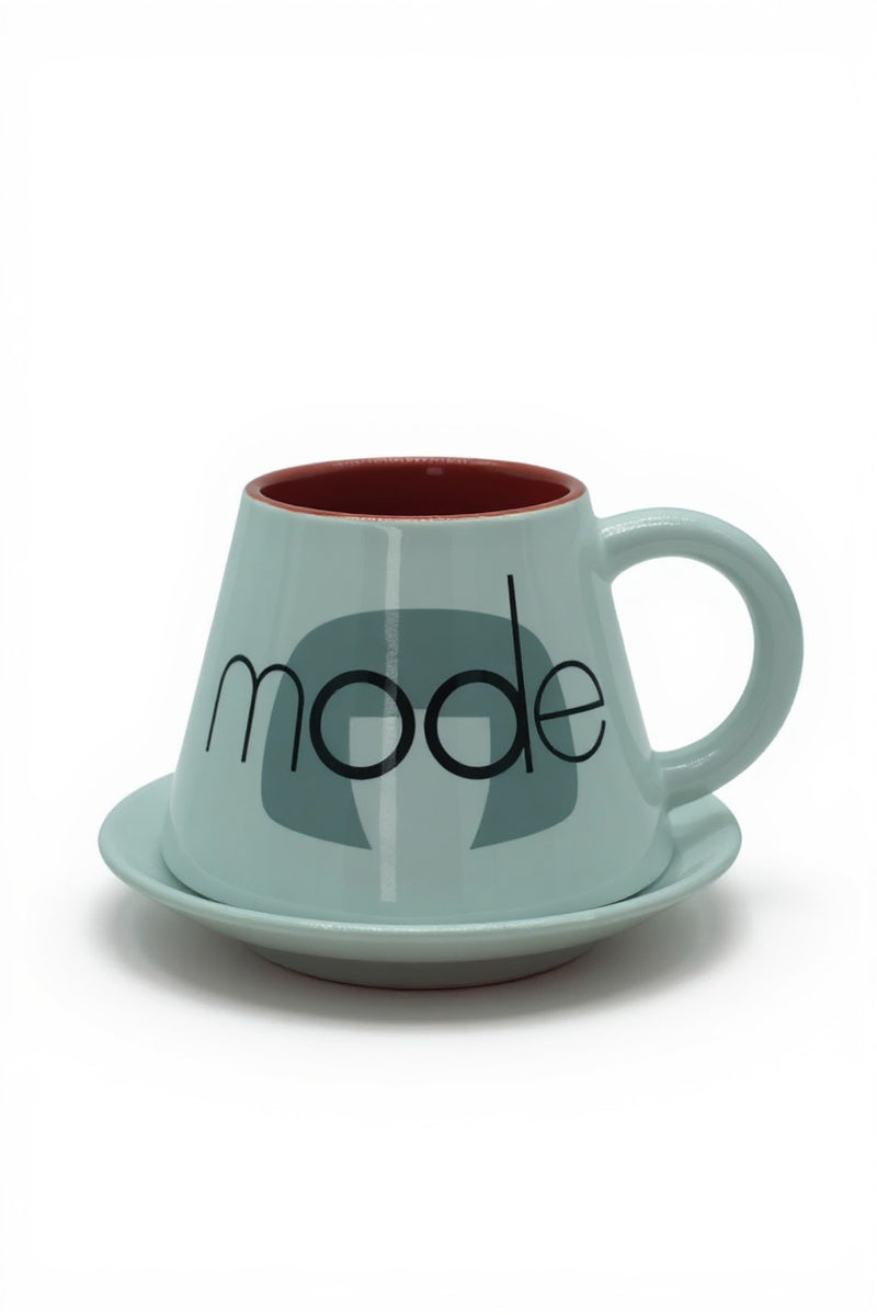 Mode-Inspired White Ceramic Mug with Saucer | 300ml | Modern Gift