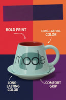 Mode-Inspired White Ceramic Mug with Saucer | 300ml | Modern Gift
