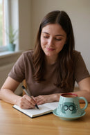 Mode-Inspired White Ceramic Mug with Saucer | 300ml | Modern Gift