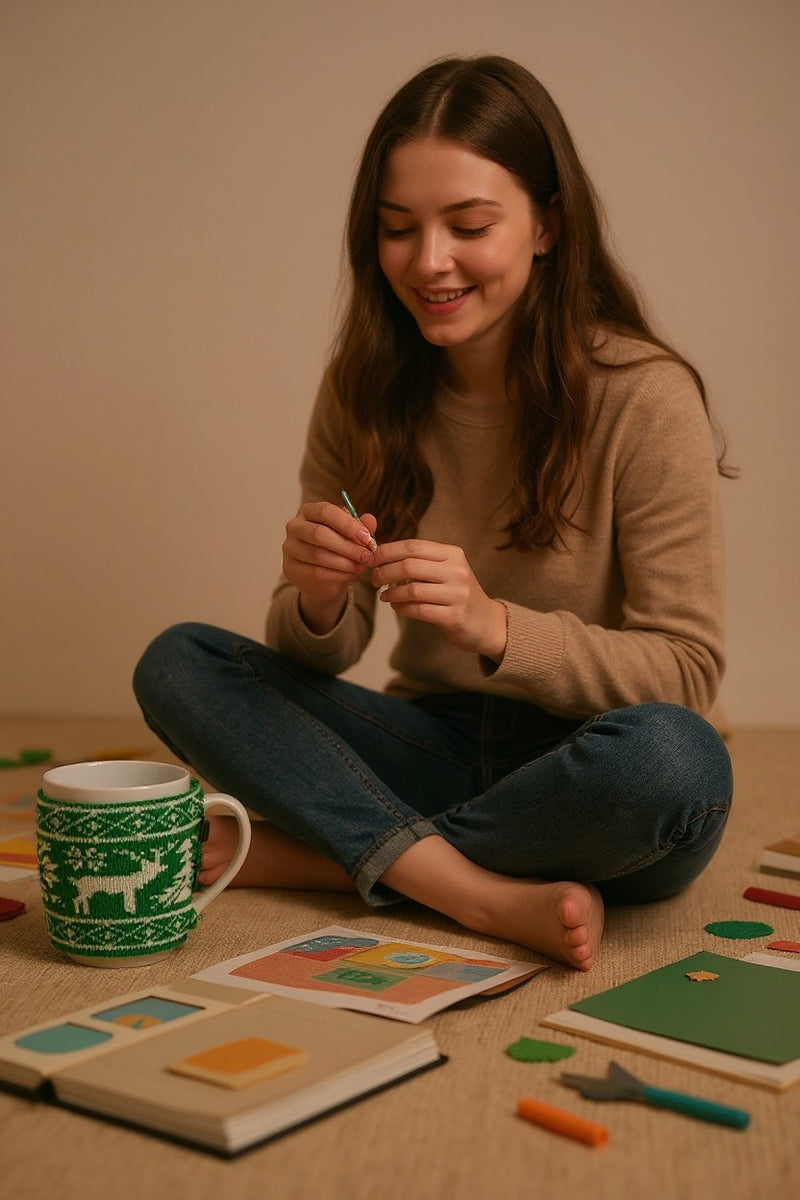 Reindeer Holiday White Ceramic Mug with Knitted Sleeve | Gift for Seasonal Fans