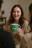 Reindeer Holiday White Ceramic Mug with Knitted Sleeve | Gift for Seasonal Fans