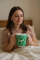 Reindeer Holiday White Ceramic Mug with Knitted Sleeve | Gift for Seasonal Fans