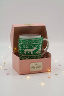 Reindeer Holiday White Ceramic Mug with Knitted Sleeve | Gift for Seasonal Fans