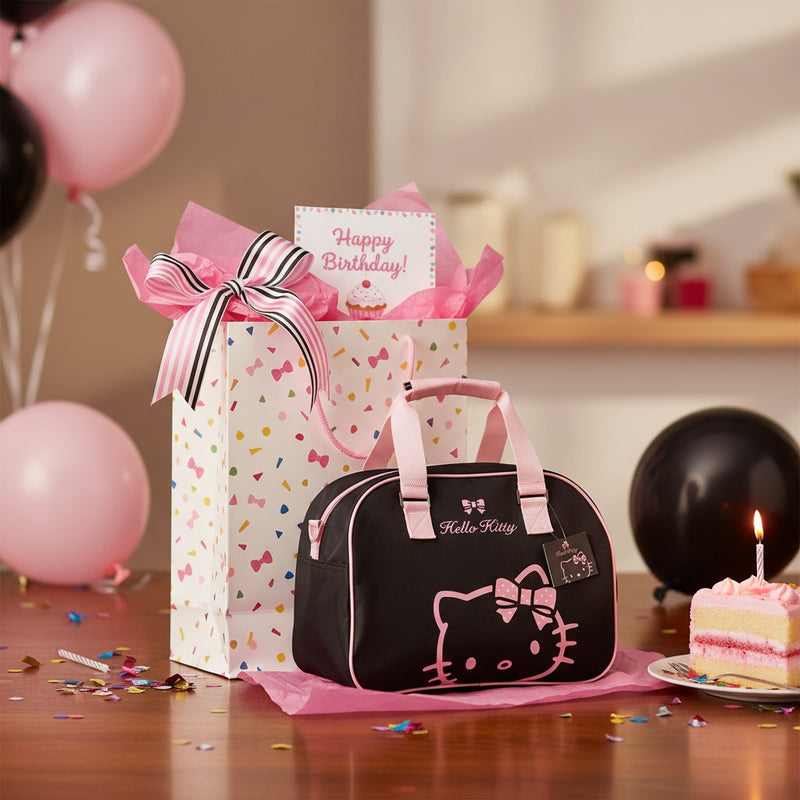 Hello Kitty Shoulder Bag for Girls – Stylish Black and Pink Travel Satchel with Bow