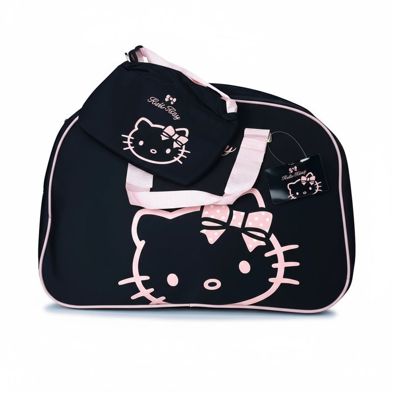 Hello Kitty Shoulder Bag for Girls – Stylish Black and Pink Travel Satchel with Bow