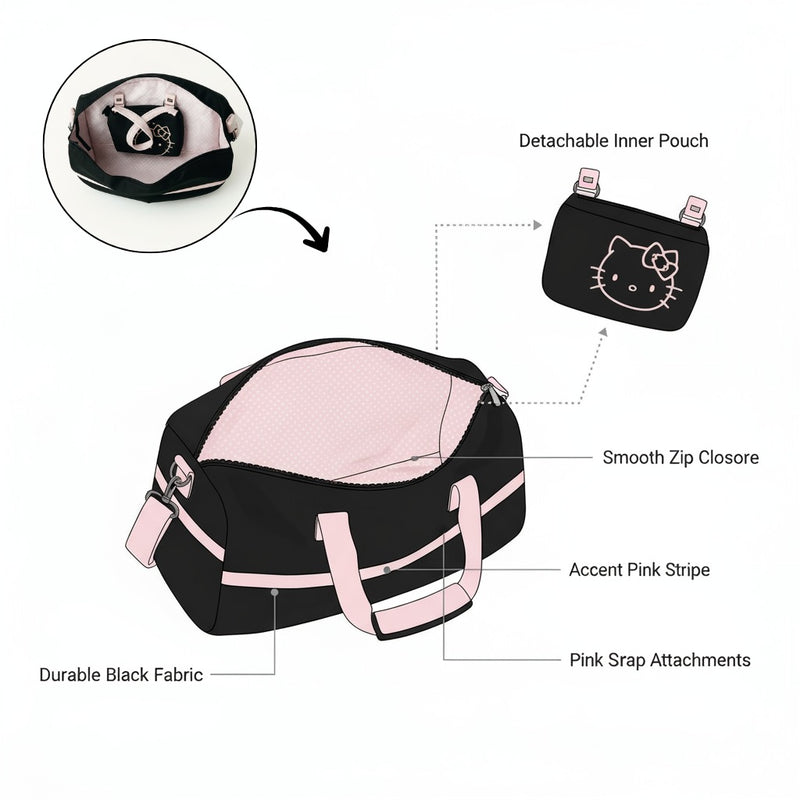 Hello Kitty Shoulder Bag for Girls – Stylish Black and Pink Travel Satchel with Bow