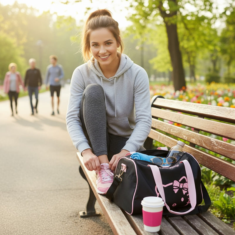Hello Kitty Shoulder Bag for Girls – Stylish Black and Pink Travel Satchel with Bow