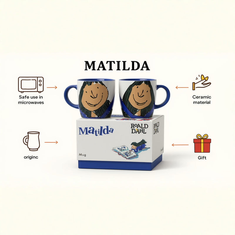 Matilda Mug Gift Set (1) – Official Roald Dahl Ceramic Mugs with Book Quotes – 11 oz Each