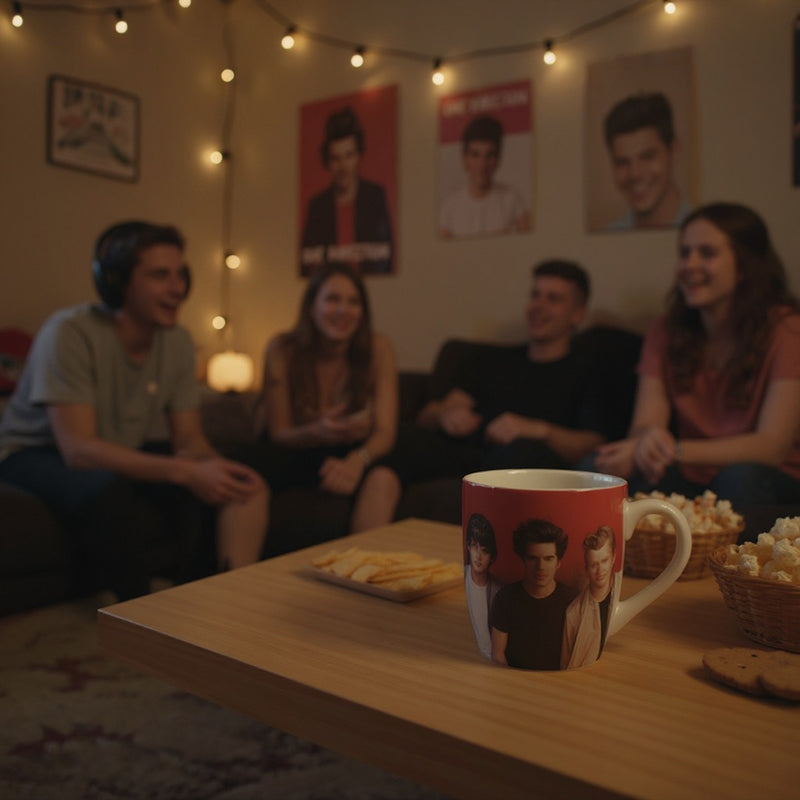 One Direction Ceramic Mug– Red Coffee Cup with Band Member Print – Official Music Merchandise