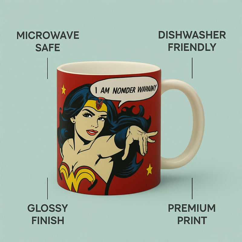 DC Wonder Woman Parody Coffee Cup “I Am Nomder Wahman Comic Mug”-Microwave
