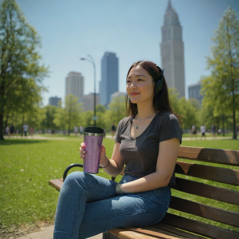 Pink Glitter Travel Mug | for Women – Stainless Steel Insulated Coffee Tumbler with Lid