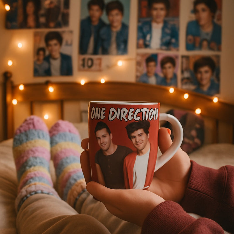 One Direction Ceramic Mug– Red Coffee Cup with Band Member Print – Official Music Merchandise