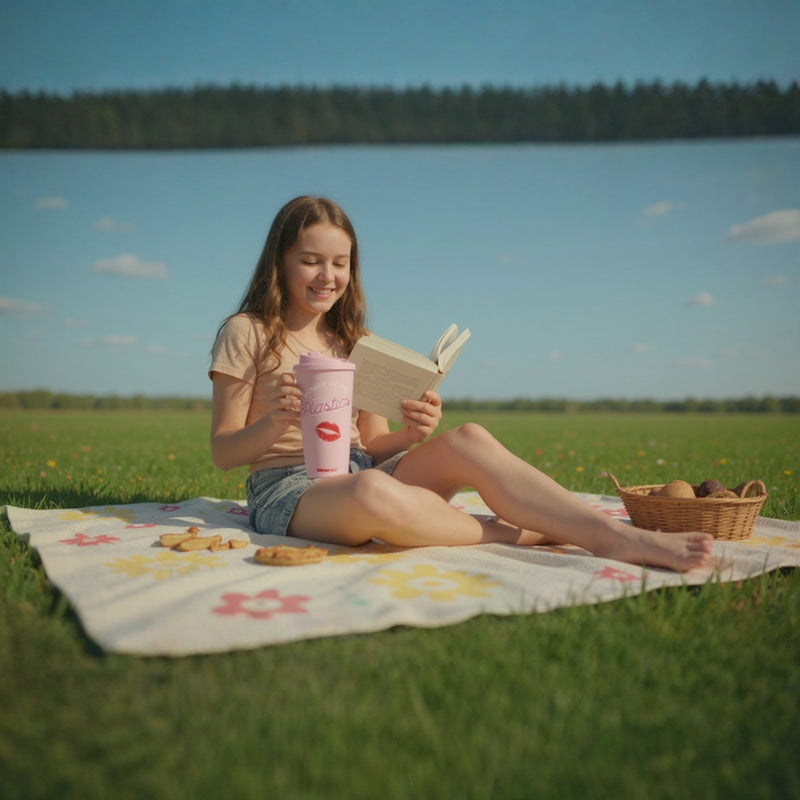 Cute Pink Lips Stanley Tumbler – Leakproof Reusable Cup for Cold & Hot Drinks