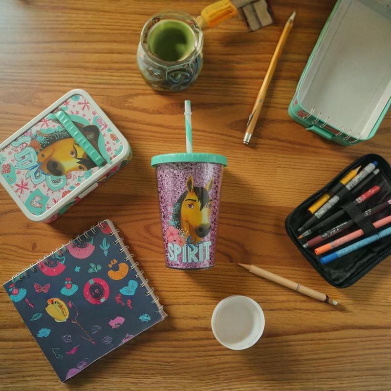 SPIRIT Riding Horse Tumbler Cup for Kids – 16 oz Glitter Reusable Plastic Cup