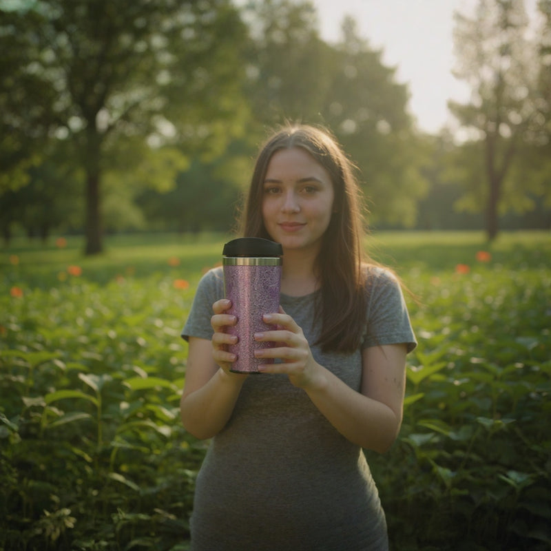 Pink Glitter Travel Mug | for Women – Stainless Steel Insulated Coffee Tumbler with Lid