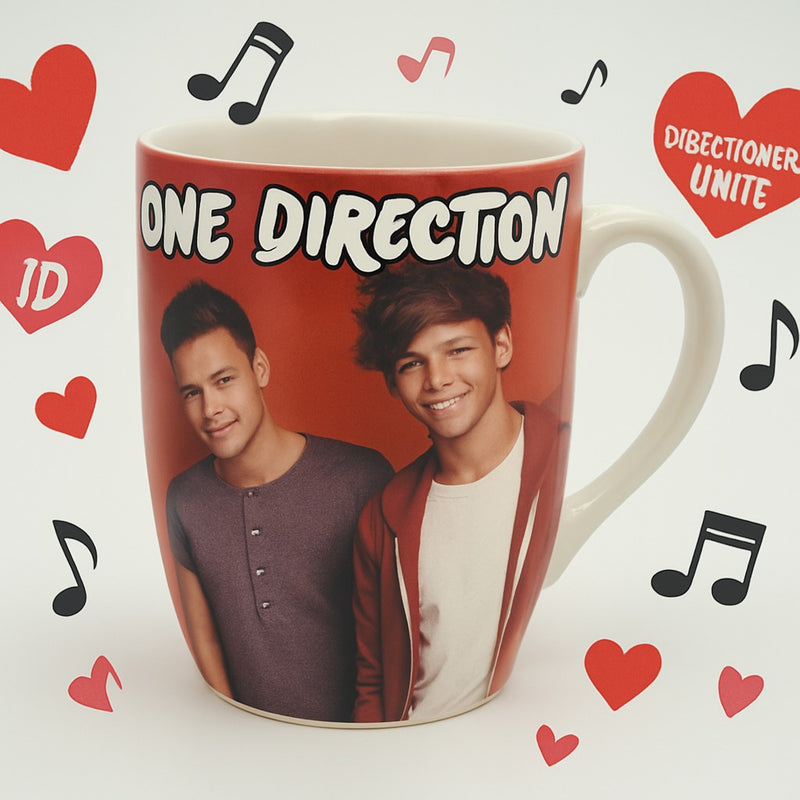 One Direction Ceramic Mug– Red Coffee Cup with Band Member Print – Official Music Merchandise
