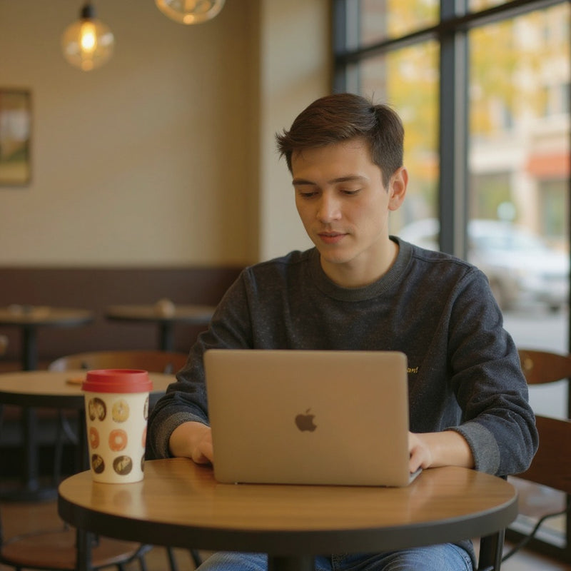 Donut Print Travel Mug with Pink Lid – Reusable Coffee Cup– Insulated To-Go Mug for Hot &amp; Cold Drinks – Cute Pattern Tumbler for Work Office or Car Commute