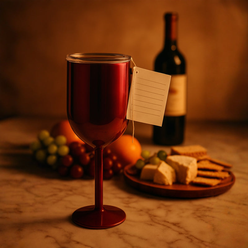 Stainless-Steel Wine-Red Tumbler with Lid & Tag–Insulated Glass for Beach Picnic Poolside |