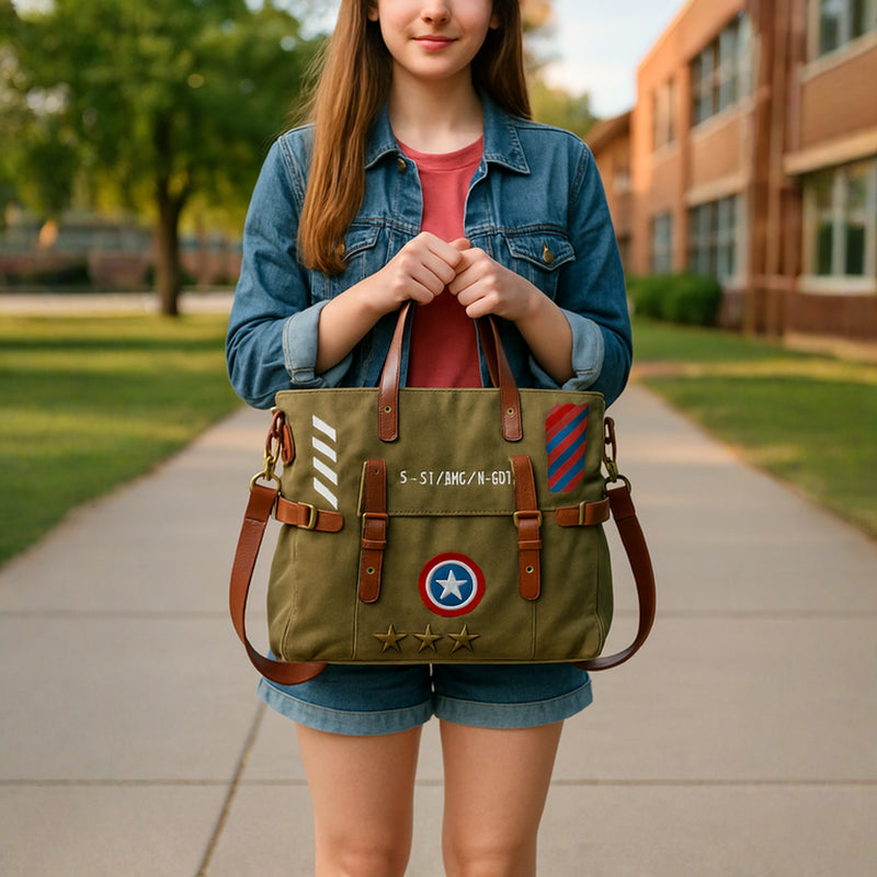 Marvel Vintage Military Messenger Bag – olive-green Rugged Canvas Satchel Briefcase