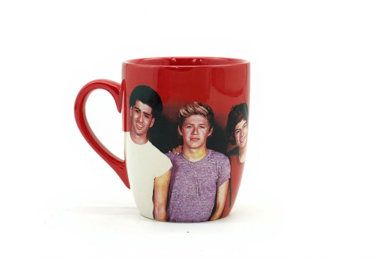One Direction Ceramic Mug– Red Coffee Cup with Band Member Print – Official Music Merchandise