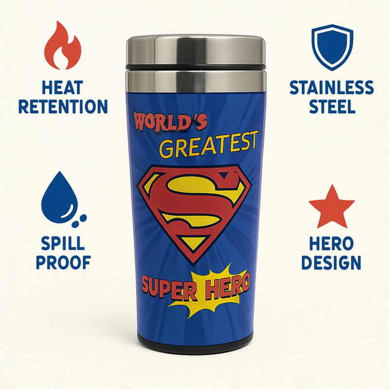 DC Superman “Super hero” Tumbler– Stainless Steel Coffee Travel Mug
