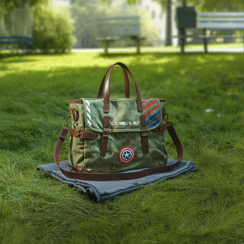 Marvel Vintage Military Messenger Bag – olive-green Rugged Canvas Satchel Briefcase