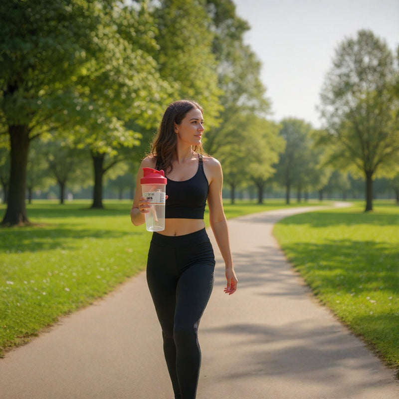 Protein Shaker Bottle | Leakproof Red Lid BPA-Free | Measurement Markings Cup