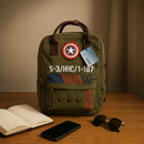 Marvel Captain America Vintage Military Army Zip-Top Canvas Backpack