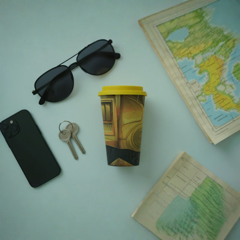 Insulated Eco Travel Tumbler | Leakproof Mug Yellow Lid | Hot Drink Keeper Reusable Cup