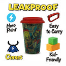 Superhero Hero Comic Print Coffee Cup with Lid for Kids – Leakproof Travel Mug with –