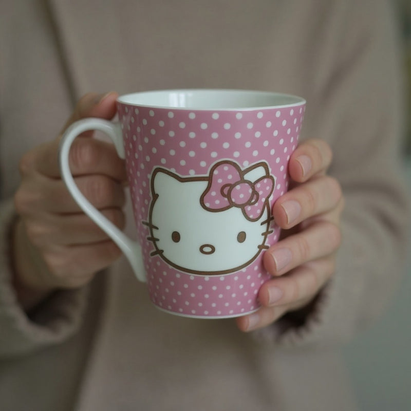 Hello Kitty Pink Polka Dot Ceramic Mug –12oz  Cute Kawaii Coffee Cup for Everyday