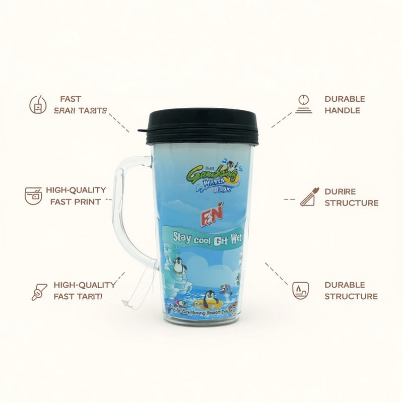 Insulated Plastic Travel Mug with Lid & Handle – Durable Spill & Leak-Proof Tumbler