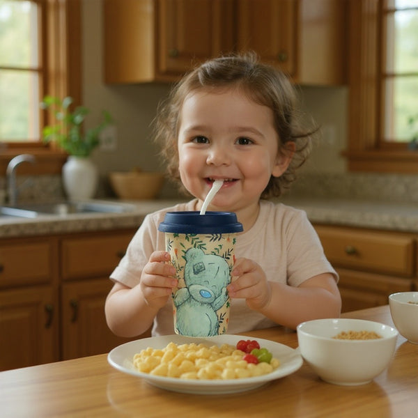 Cute Teddy Bear Coffee Tumbler | Reusable Travel Cup Bamboo Lid Leakproof