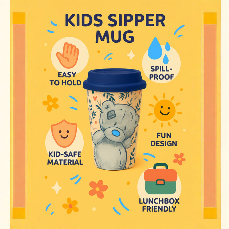 Cute Teddy Bear Coffee Tumbler | Reusable Travel Cup Bamboo Lid Leakproof