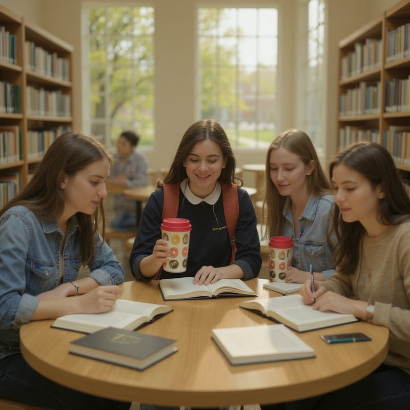 Donut Print Travel Mug with Pink Lid – Reusable Coffee Cup– Insulated To-Go Mug for Hot &amp; Cold Drinks – Cute Pattern Tumbler for Work Office or Car Commute