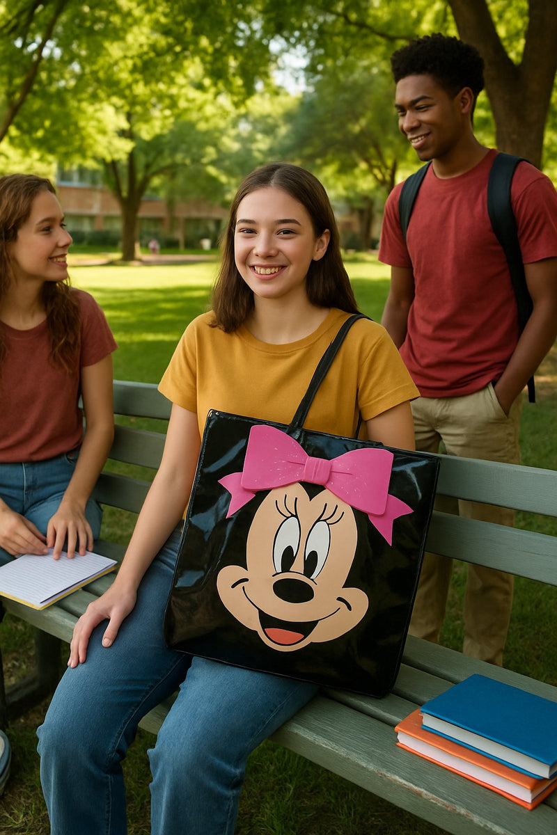 Minnie Mouse Tote Bag | Shoulder Purse Pink Bow | Cute Black Travel Satchel Trendy Girl