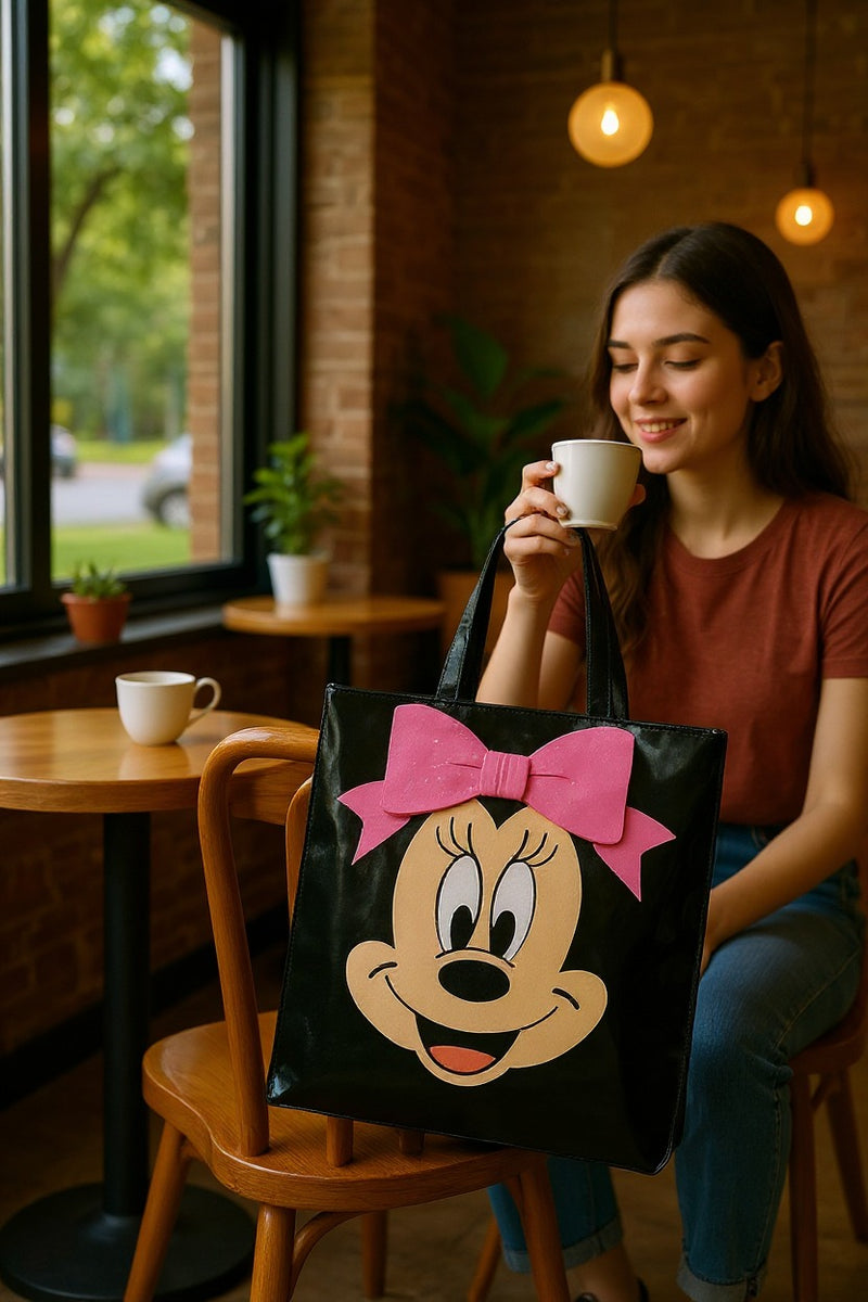 Minnie Mouse Tote Bag | Shoulder Purse Pink Bow | Cute Black Travel Satchel Trendy Girl