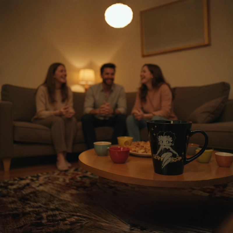 Betty Boop Coffee Mug | Black Ceramic Classic Tea Cup | Vintage Glam Retro Art Drinkware Gift