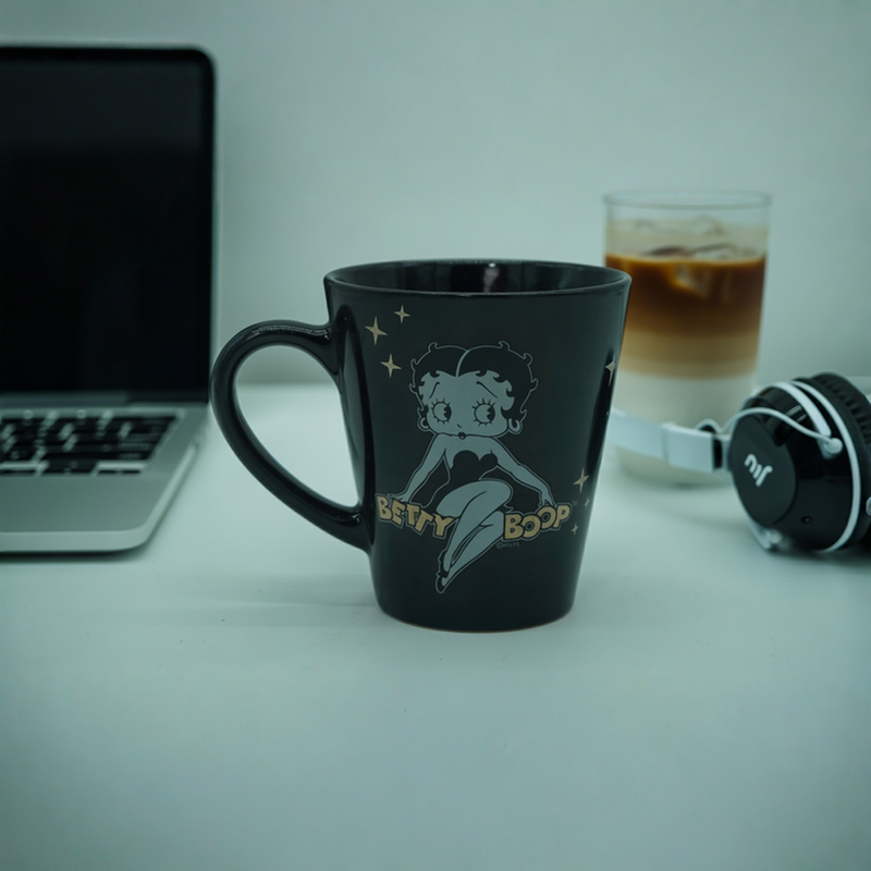 Betty Boop Coffee Mug | Black Ceramic Classic Tea Cup | Vintage Glam Retro Art Drinkware Gift