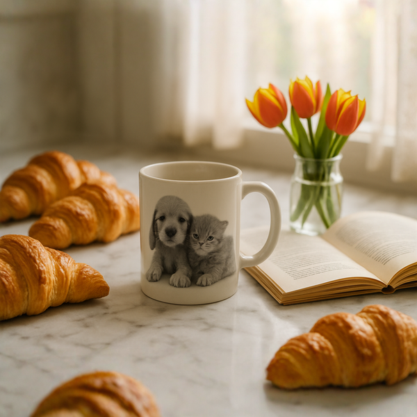 Cute Puppy and Kitten Ceramic Mug – Dog & Cat Coffee Cup for Animal Lovers