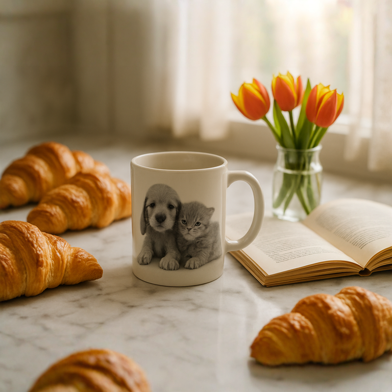 Cute Puppy and Kitten Ceramic Mug – Dog & Cat Coffee Cup for Animal Lovers
