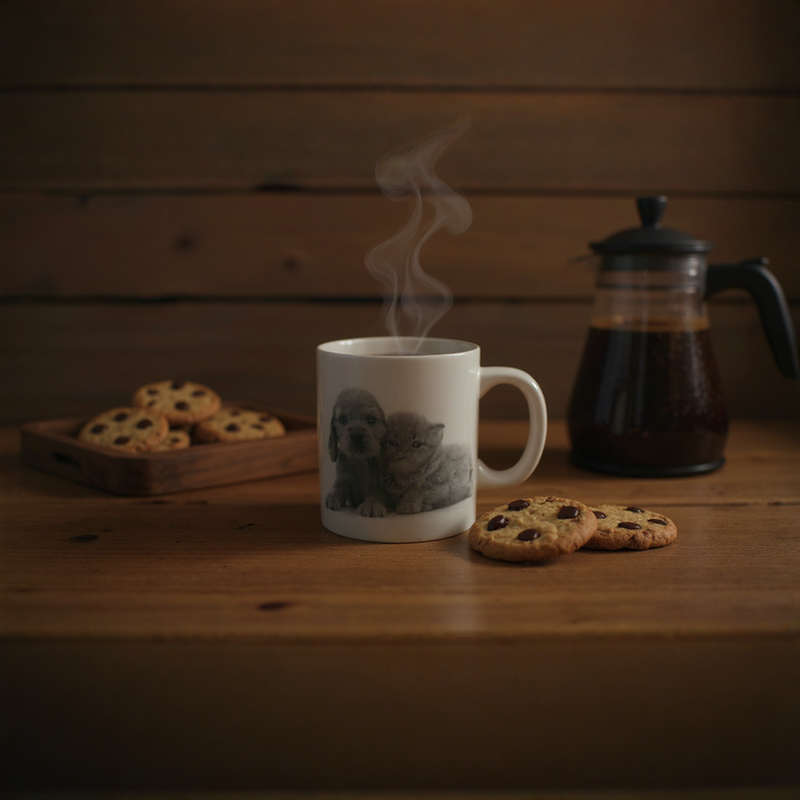 Cute Puppy and Kitten Ceramic Mug – Dog & Cat Coffee Cup for Animal Lovers