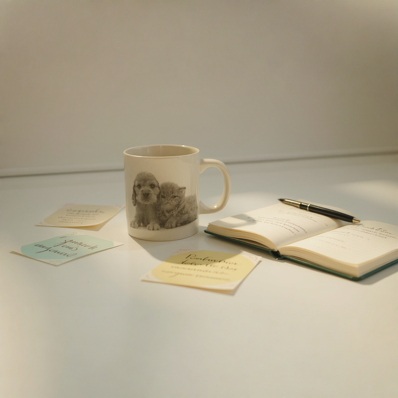 Cute Puppy and Kitten Ceramic Mug – Dog & Cat Coffee Cup for Animal Lovers